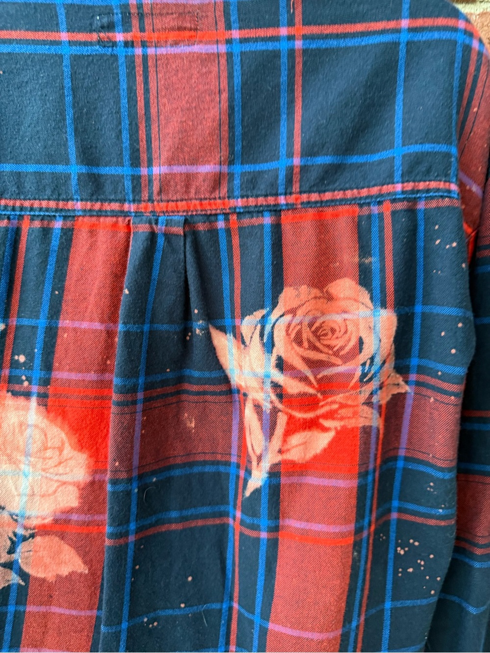 Handmade - Rose - Women's Red & Navy Plaid Floral Button-Up Shirt - Picture 3 of 13